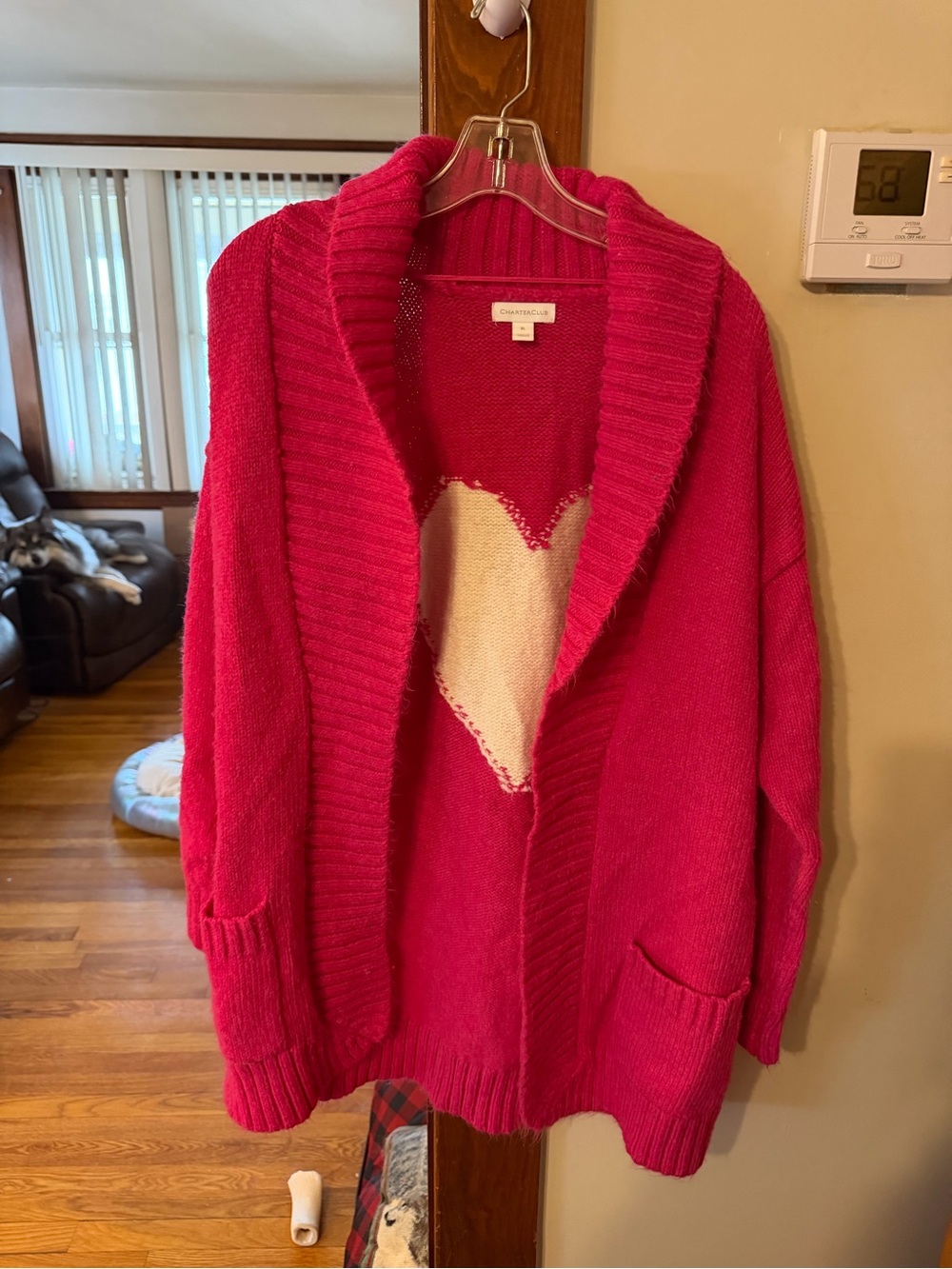 Charter Club Hot Pink Open-Front Cardigan with Cream Heart